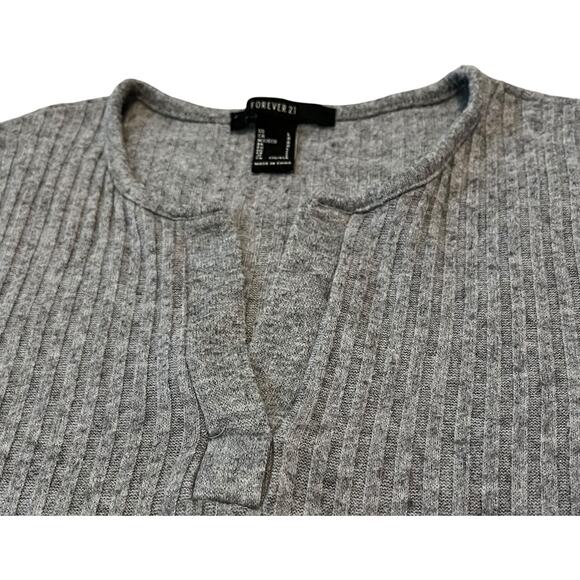 FOREVER 21 HIGH-RISE LONG SLEEVE RIBBED KNIT BODYSUIT, WOMENS, L, GREY, SNAPS - Picture 2 of 10